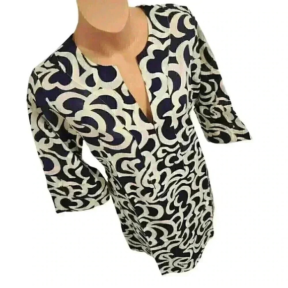 Le Sirenuse by J.Crew 100% Cotton 3/4 Sleeve V-Neck Patterned Dress $150 - Picture 2 of 14